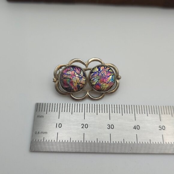 Sterling Silver Handmade Double Glass Pin Brooch A246 - Picture 5 of 6